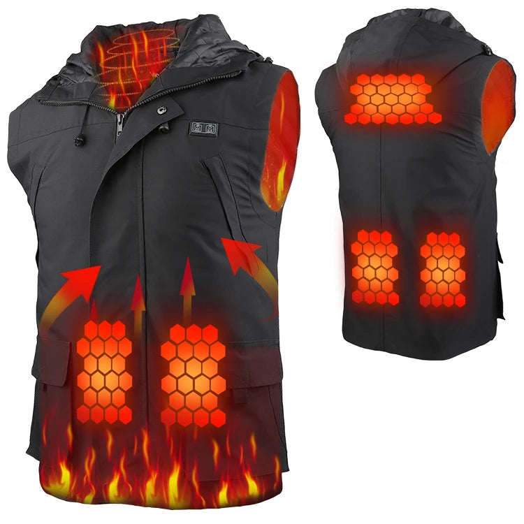 Winter Motorcycle Motorbike  Heated Vest  USB  Battery Heated Hoodie Vest  for Men