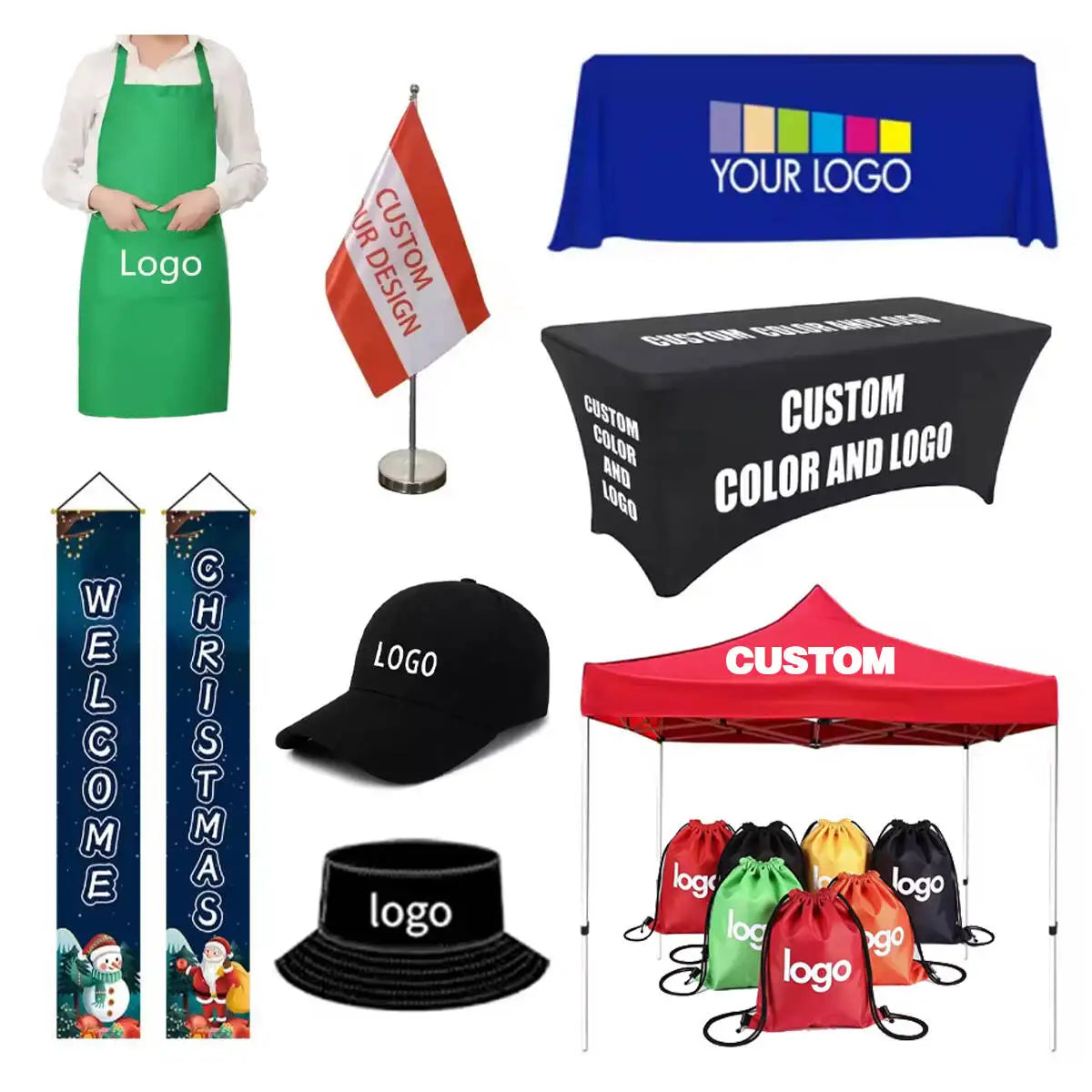 Custom Advertising Products Outdoor Tent Feather Flag Background Banner Tablecloths Hats Decorative Door Curtains Flags Banners