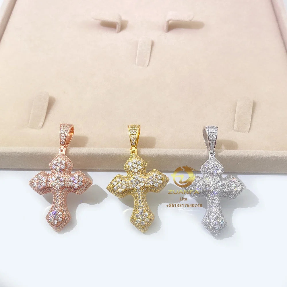 Hip Hop Necklace Jewelry Fully Iced Out Fashion 14k 18k Gold Plated 925 Moissanite Cross Pendant