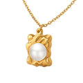 Wholesale New Design Stylish 18K Gold Plated Jewelry Women Imitation Pearl Square Pendant Stainless Steel Necklace