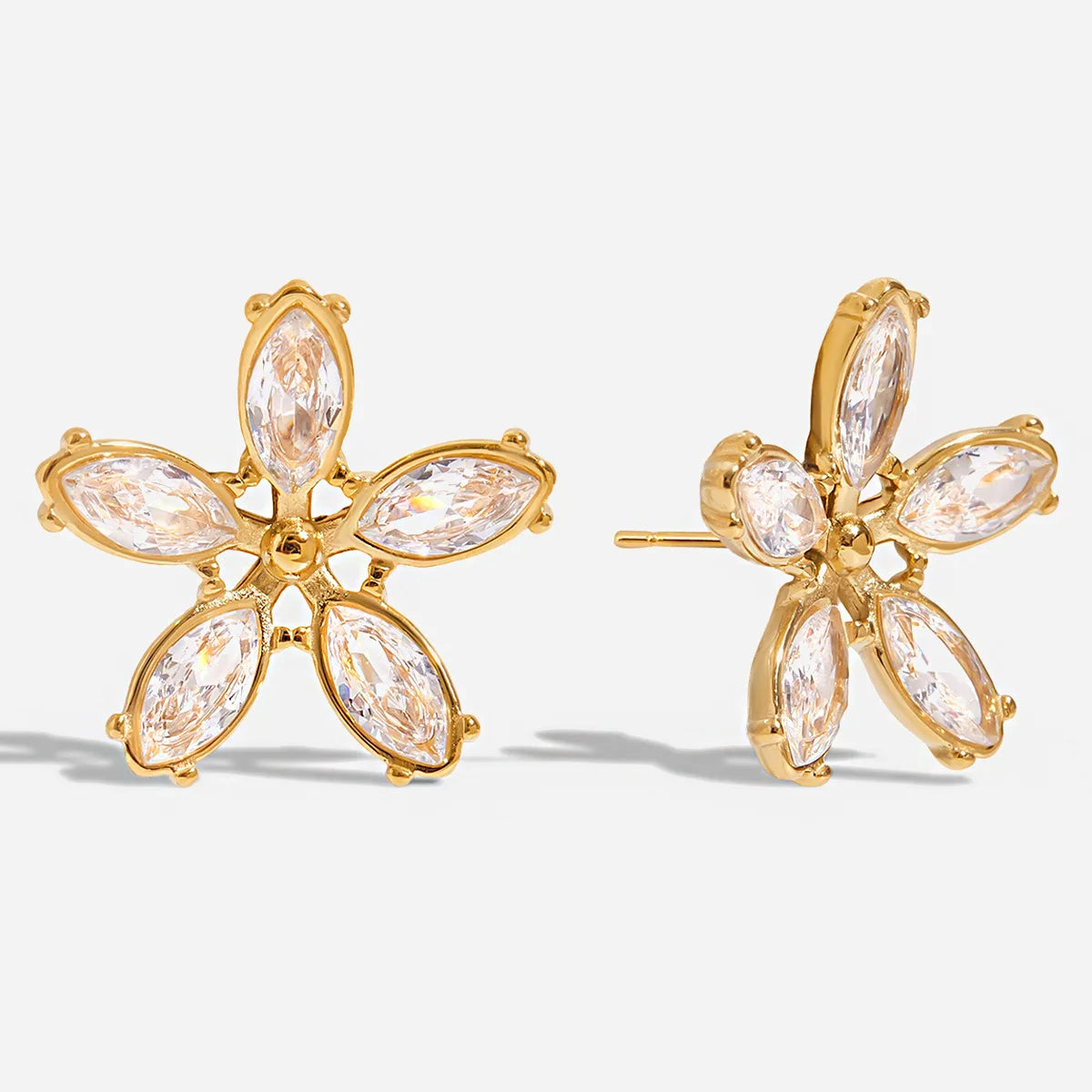 18K Gold Plated Stainless Steel Flower Earrings Waterproof Hypoallergenic Jewelry Zircon Titanium Steel Earrings