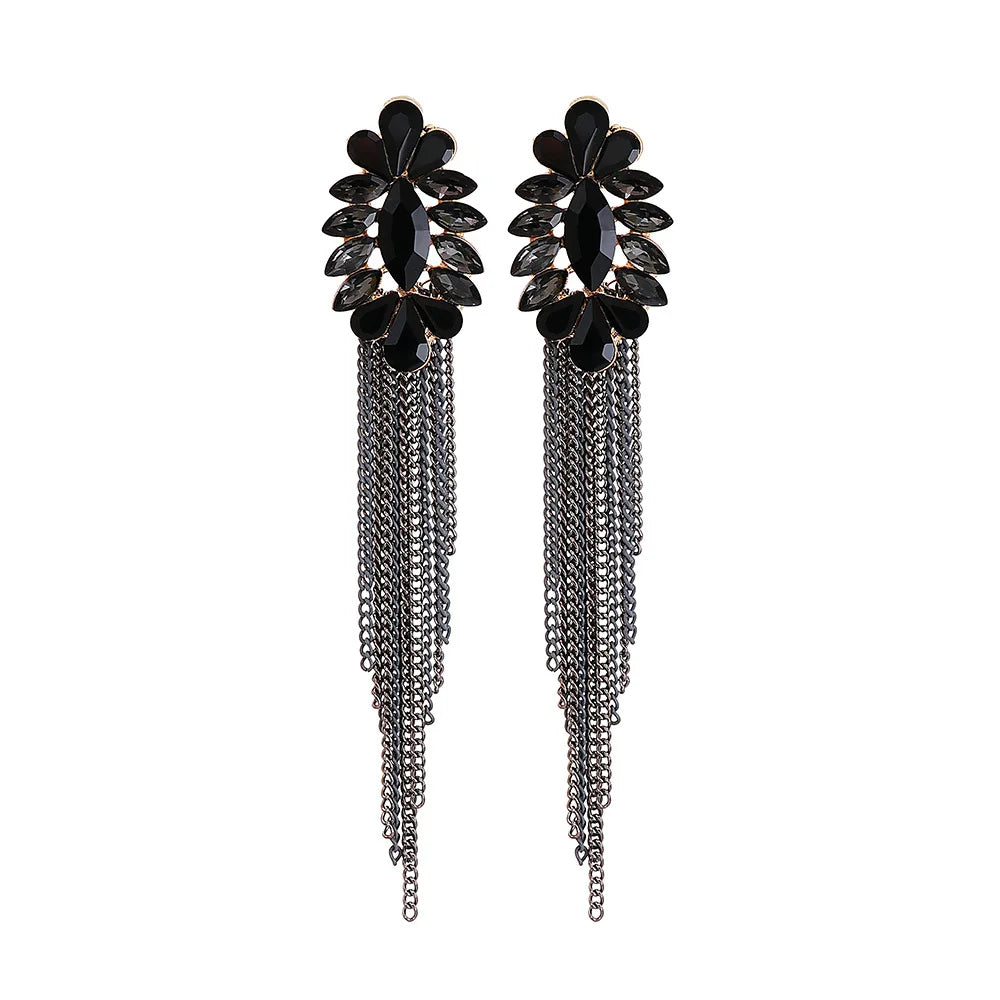 2022 New Arrival Fashion Bestseller Women's Long Tassel Crystal Drop Earrings 2022 New Trendy Bohemian Tassel Black Earrings