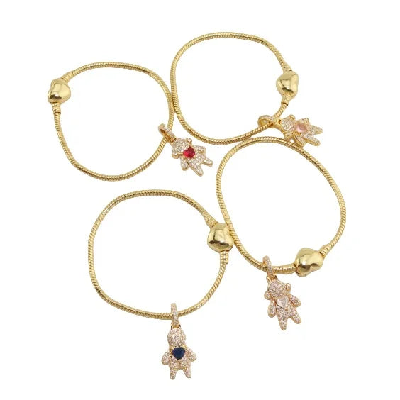 BC1538 European 18K Gold Plated Snake Chain CZ Pave CZ Girl and Boy Children Dangle Charm Bracelets