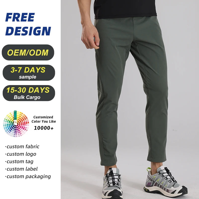 OEM Quality Men's Sports Pants Quick-Drying Soft Shell Outdoor Autumn Fitness Casual Hiking-Breathable High Short Nylon Waist