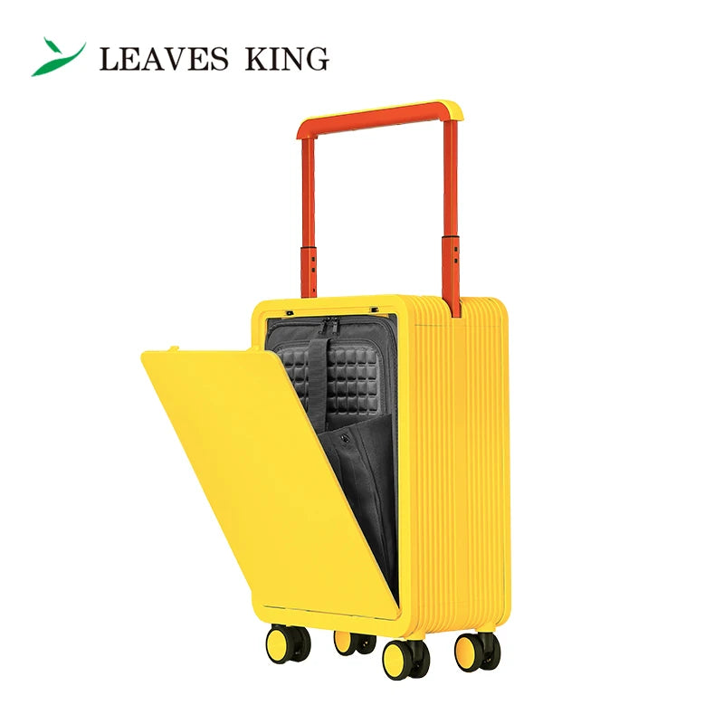 New Arrival Durable Matte Polycarbonate 20" Trolley Case with Spinner Wheels Carry-On Traveling Bags with Front Open Laptop