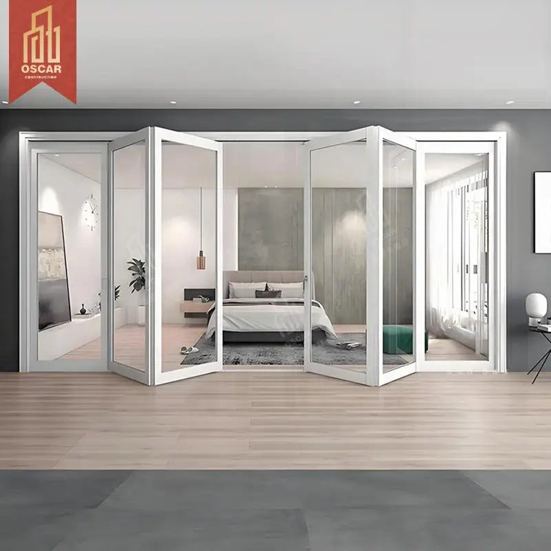 Modern Sleek Aluminum Folding Door LED Lighting Soundproof Skylight Space-Saving Window Hatch for Bathroom Villa Patio Courtyard