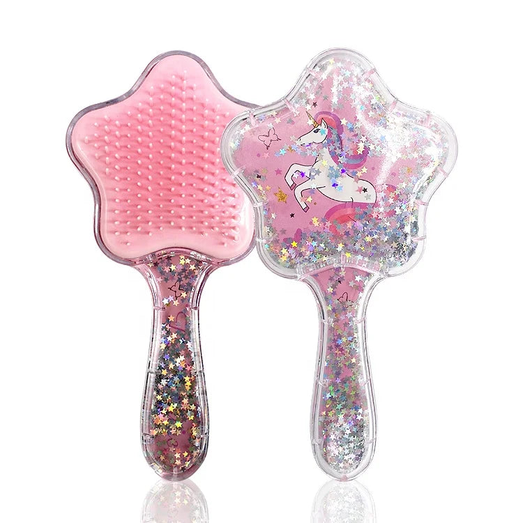 Crystal Liquid Quicksand Kids Cute Anti-Static Plastic Detangling Massage Hairbrush Children Cute Glitter Hair Brush