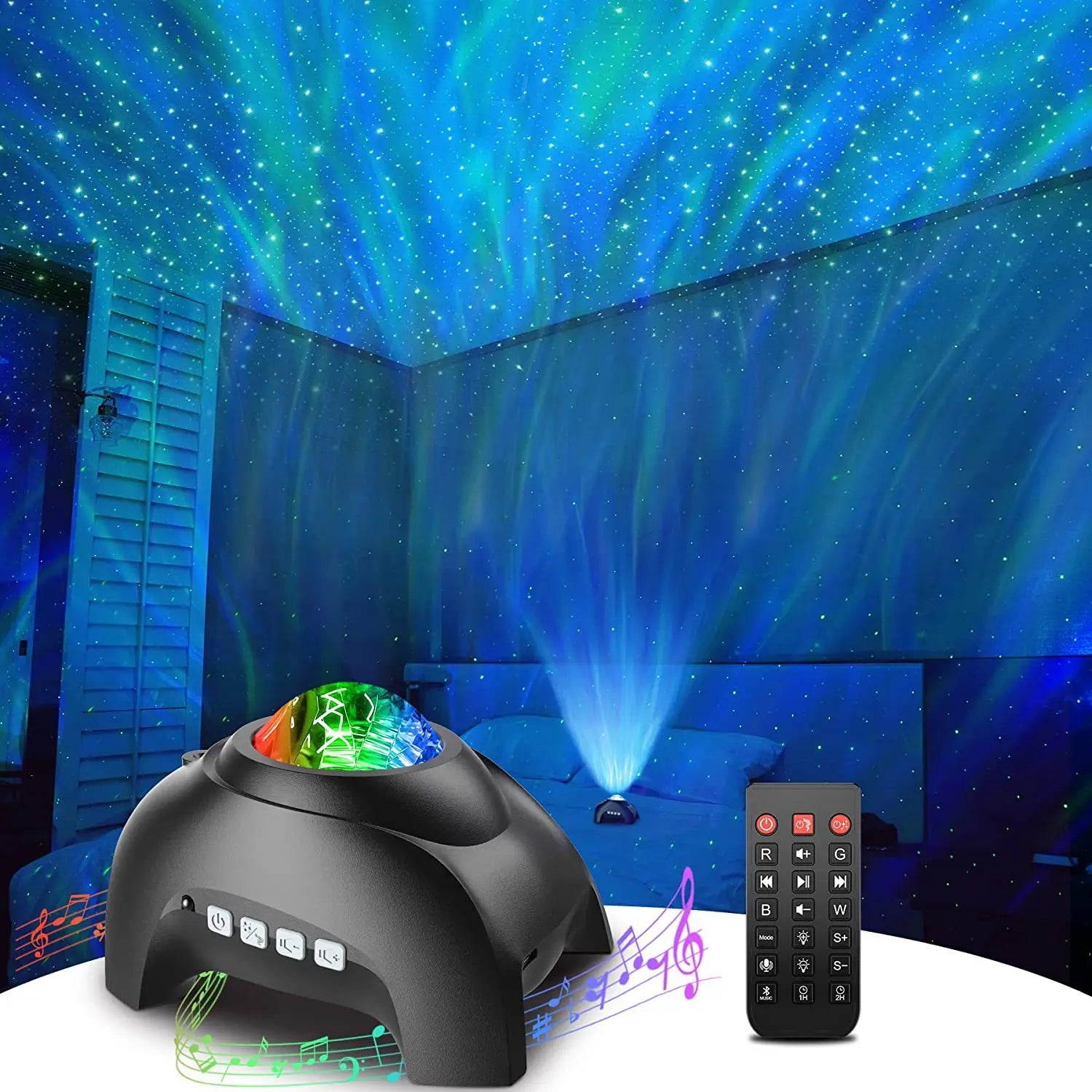Hot Selling Aurora Galaxy Star Projector Night Light with White Noise Wireless Speaker for Bedroom