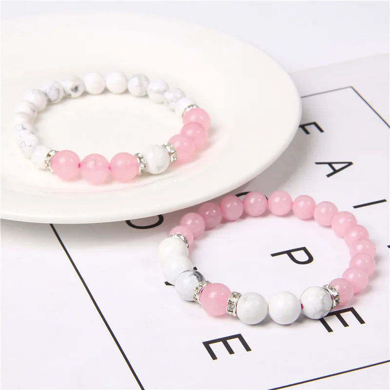 Natural 8 mm Aventurine Rose Quantz Howlite Stone Beads Bracelet 2pcs/set ST145