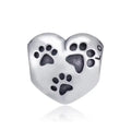 Factory Sale 925 Sterling Silver Oxidized Engraved Heart Shape Dog Paw Bead Charms