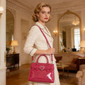 Red Patent PU Leather Top Handle Bag for Women Heart Buckle Shoulder Crossbody Handbag Sweet Fashion Boutique Collection