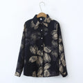 European American Style Women's Loose Lapel Long Sleeve Floral Print Shirt Button Decoration Vintage Hem Symmetrical Design