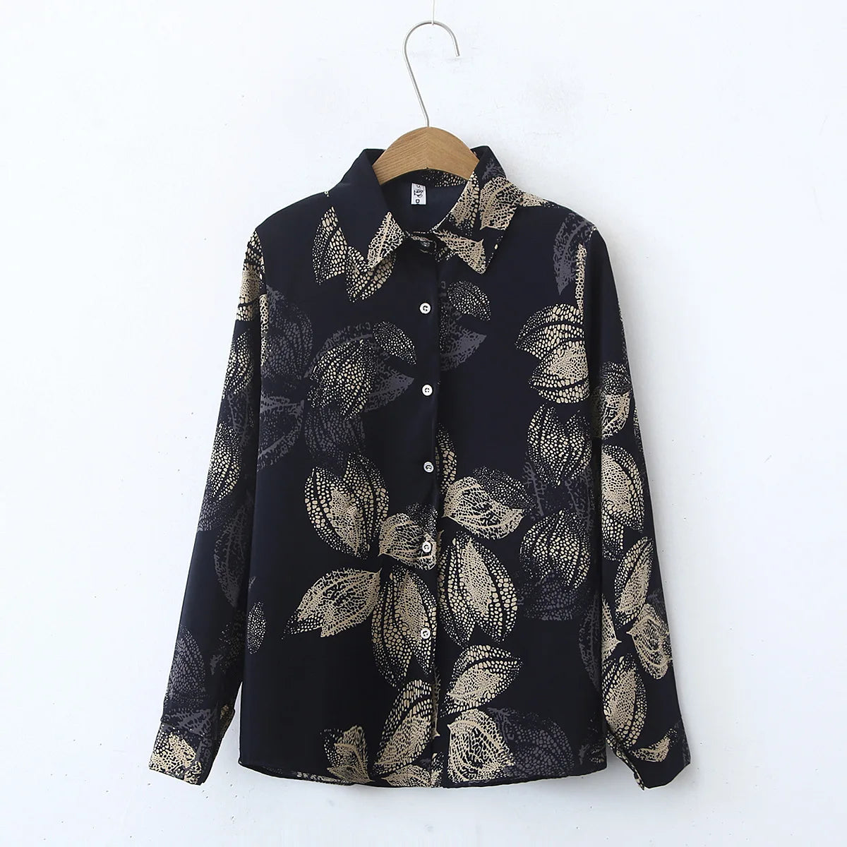 European American Style Women's Loose Lapel Long Sleeve Floral Print Shirt Button Decoration Vintage Hem Symmetrical Design