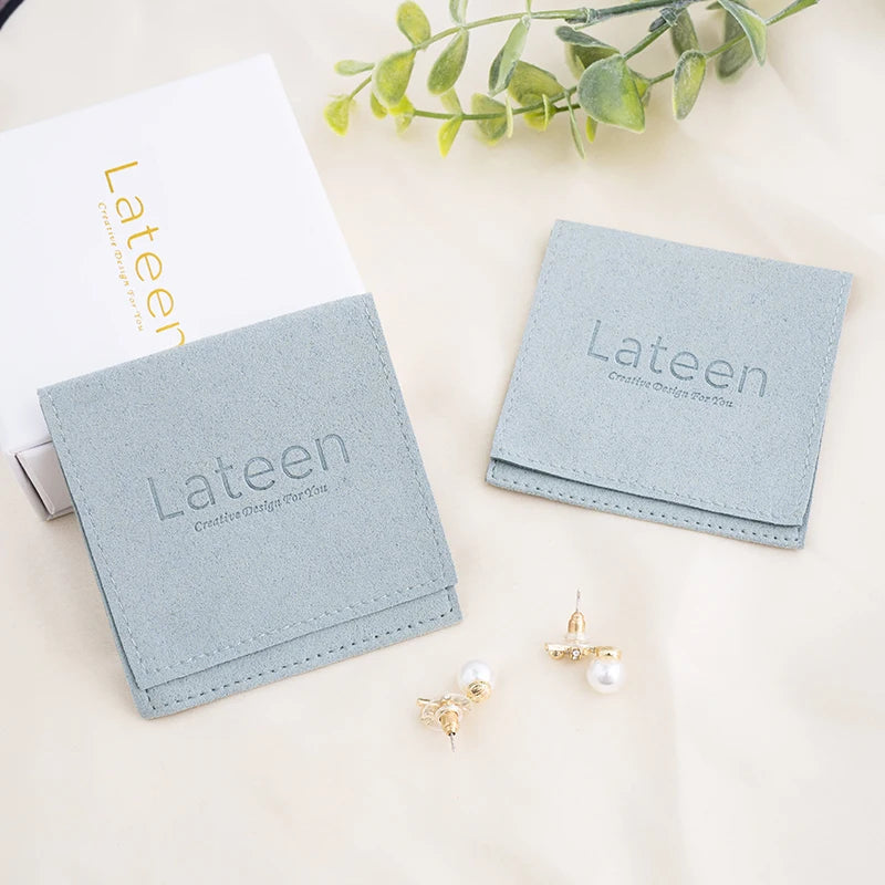 Quality Packaging Velvet Jewelry Pouch Flap Sky Blue Microfiber Small Envelope Flap Microfiber Jewelry Pouches