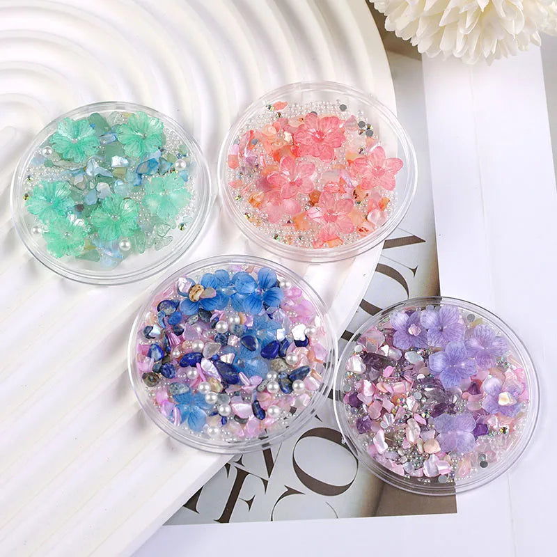 Customized 3D Plastic Mix DIY Flower Stones Beads Pearl Rhinestones Decorations Nail Art Charms 5 Sizes