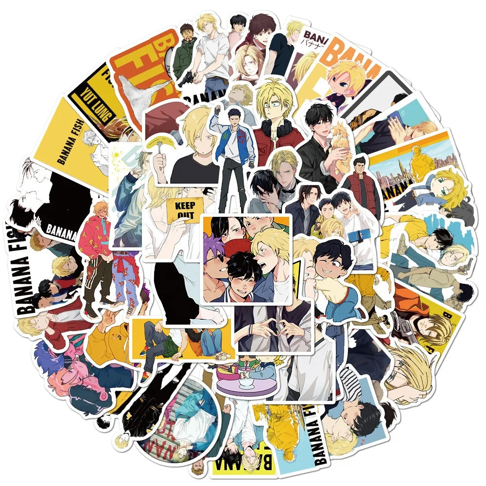 50Pcs Japan Cartoon Banana Fish Anime Sticker for Children Boy Gift Toy Home Decoration Bottle Luggage Paper Stickers