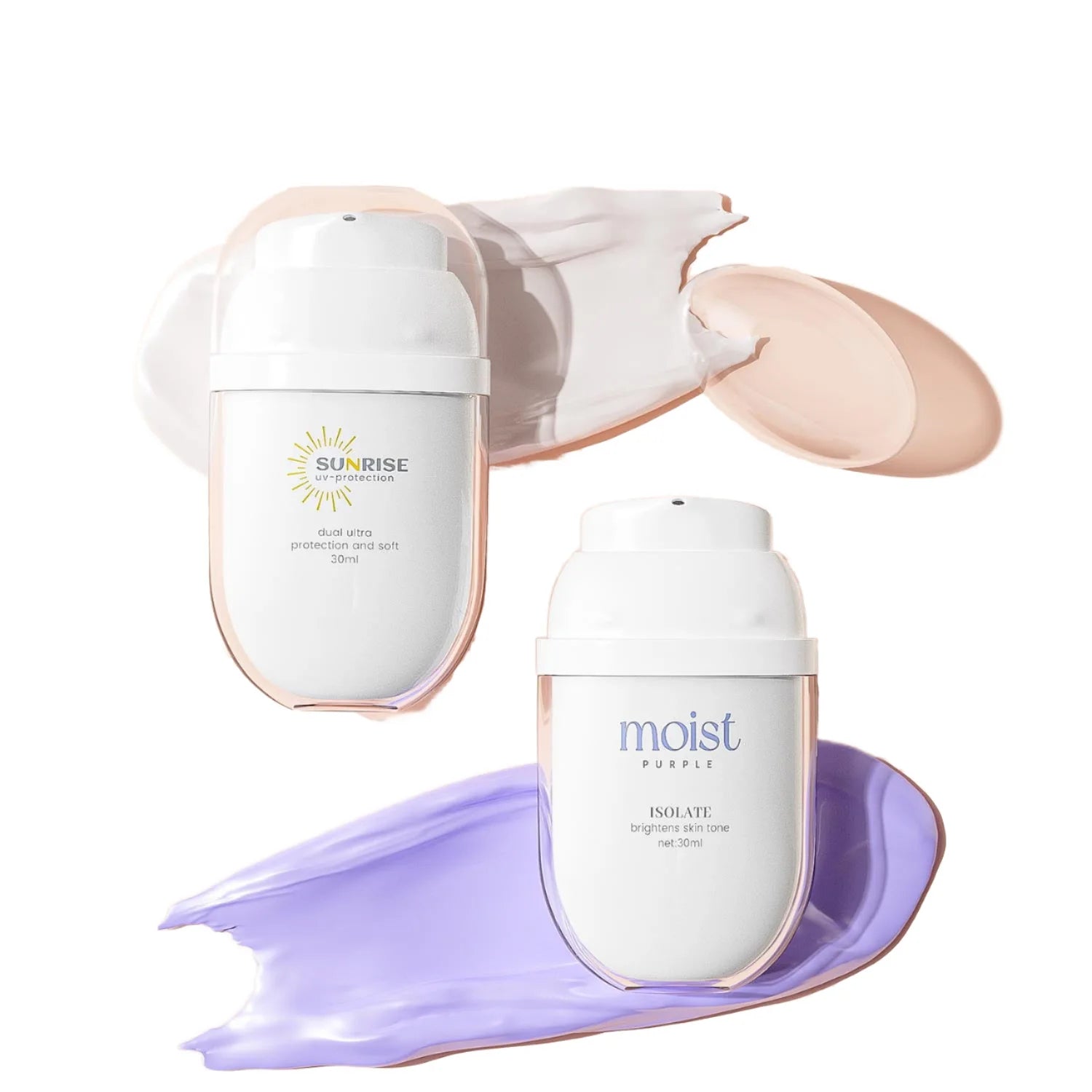 Luxury 30ml White Plastic Sunscreen Bottle with for Clear Cap Empty Lotion Pump Oval Shape for Skincare Low MOQ Packaging