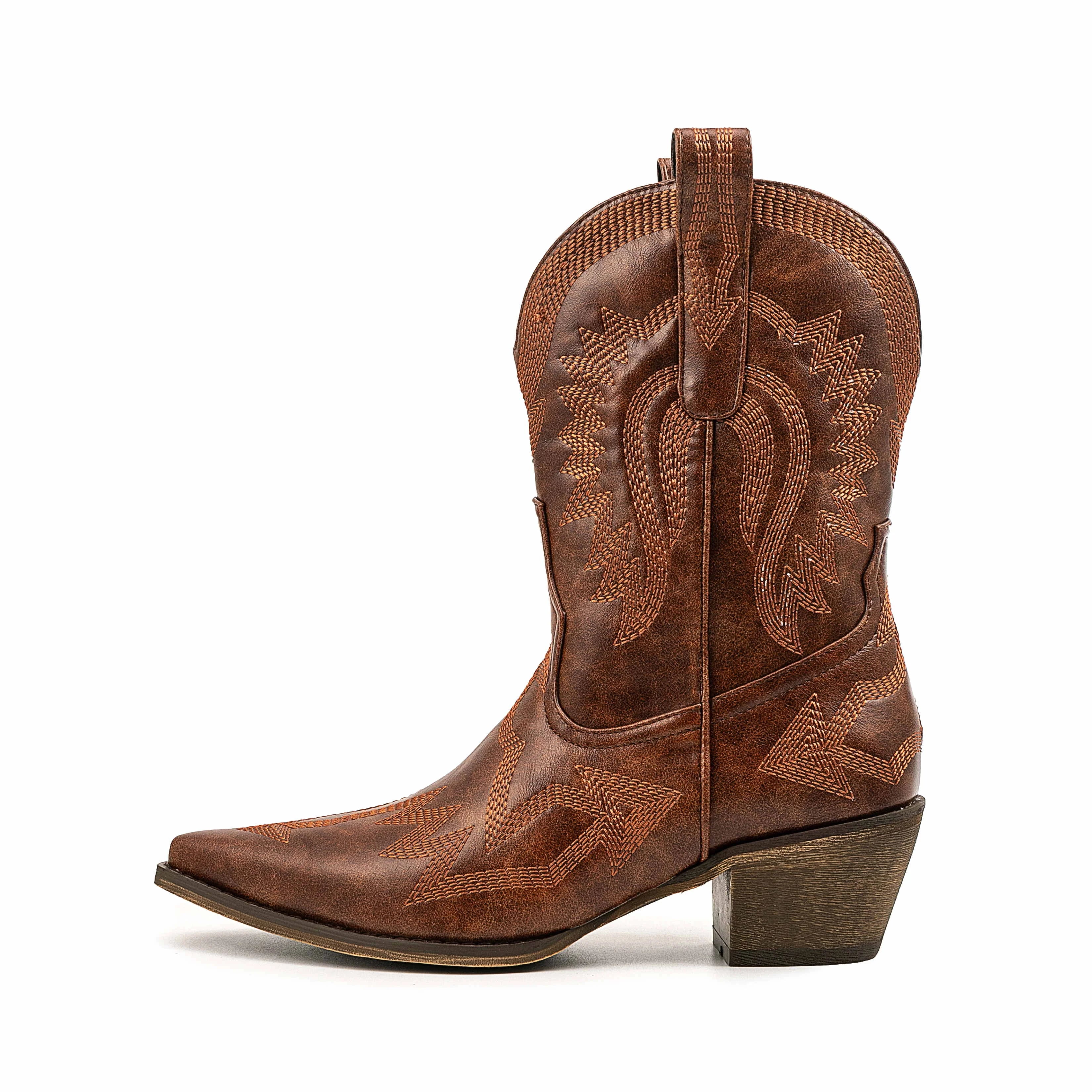 2024 Fashion Trendy Winter Autumn Pointed Toe Big Size Western Cowboy Boots Embroidery Chunky Heels Arch Support Women's Boots