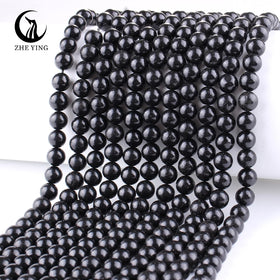 Zhe Ying 6/8/10mm Natural Jet Beads Stone Diy Loose Gemstone Beads Natural Jet Stone Beads