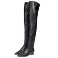 Black Over Knee Boot Block Heel Square Toe Heeled Thigh High Boots Women
