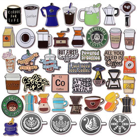 44 Style Hot Sale Cartoon Cute Funny Coffee Cup Brooch Alloy Badge Tea Flower Cup Decorative Pins Soft Enamel Pin