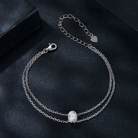 Light Luxury Fashion Double Layer 1Carat Oval Cut Moissanite Bracelet S925 Sterling Silver Jewelry Hand Jewelry Female