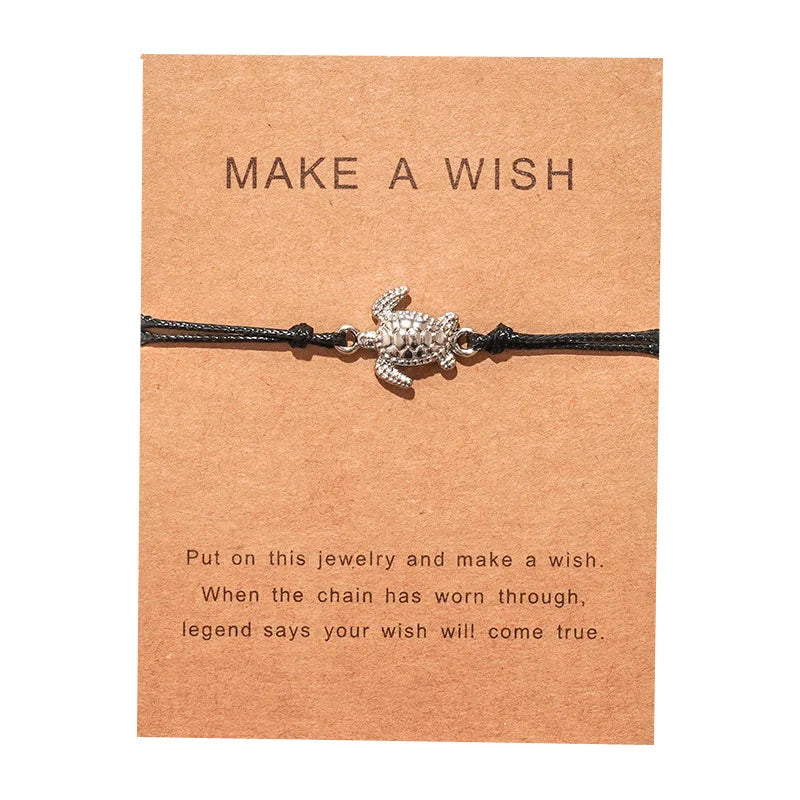 Promotional Gift Make a Wish Ocean Theme Jewelry Antique Silver Tortoise Green Sea Marine Turtle Charm Men Bracelet for Women