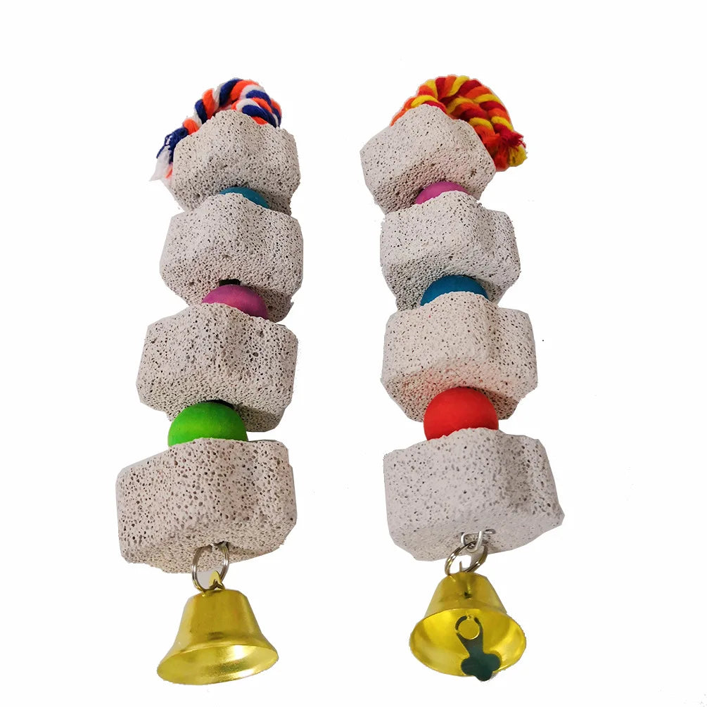 Eco-Friendly Natural Pumice Molar Stone Small Animal Pet Molar String Bite Toy for Parrots Hamsters Guinea Pigs Totoro