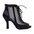 New Arrival Women's Professional Latin Salsa Ballroom Dance Shoes Black Satin Mesh 7cm Heel Cotton Lining Jazz Sneakers Indoor