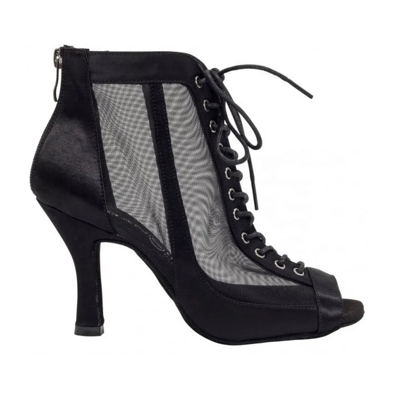 New Arrival Women's Professional Latin Salsa Ballroom Dance Shoes Black Satin Mesh 7cm Heel Cotton Lining Jazz Sneakers Indoor