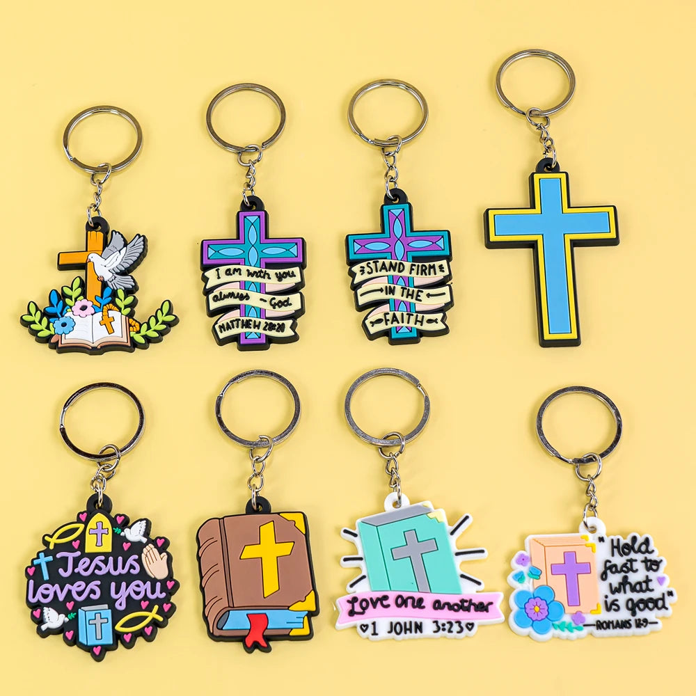 High-Quality Christian Keychain Jesus Christ Soft PVC Religious Cross Pendant for Church Souvenirs Personalized Keepsakes