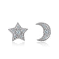 ESMS001 S925 Sterling Silver Geometric Moon Star Stud Earring Rose Gold Plated Cubic Zircon for Anniversary Party Gift