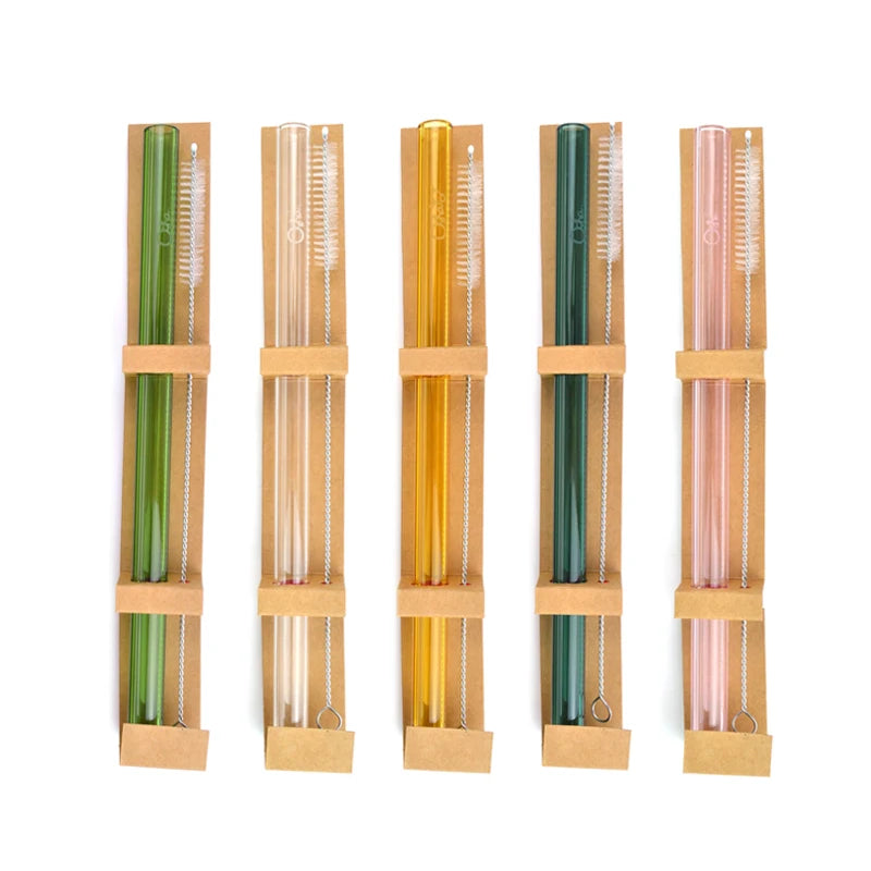 7 Colored Reusable Glass Drinking Straws Environmentally Friendly Straws With Cleaning Brush Included