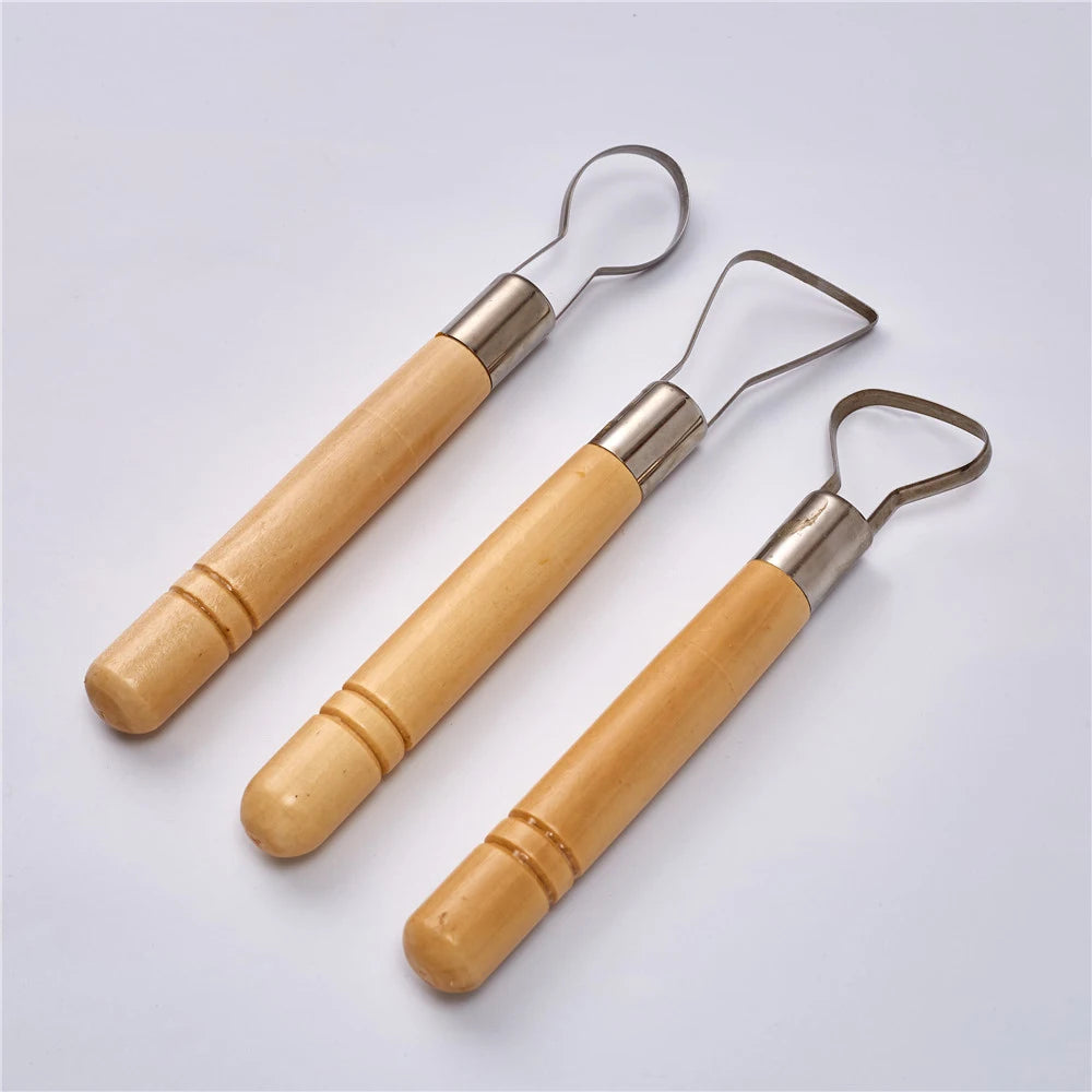 3pcs  Carved Sludge Shaper Ceramic Pottery Clay Trimming Big Loop Tools Set for Clay Modeling