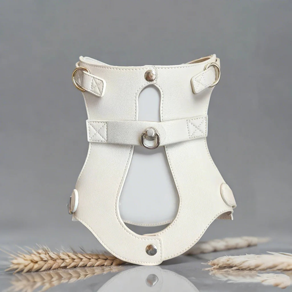 Custom Cute Pet Product Luxury Adjustable PU Leather Pet Harness with Durable Metal D-Ring Smooth Interior for Comfortable Wear