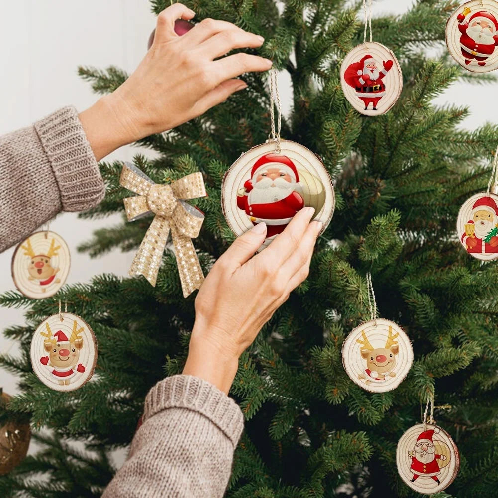Ourwarm Hot Sell 10pcs 7-8cm Wood DIY Blank Wooden Tag Slice Christmas Ornaments for Christmas Tree
