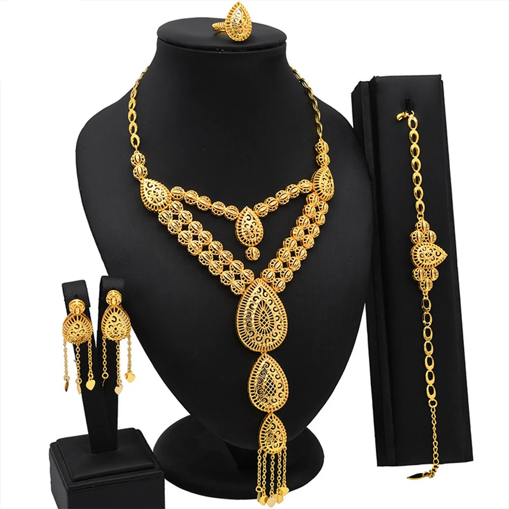 Trendy Dubai Chunky Ethiopian Traditional Wedding Habesha Bride 24k Gold Plated Jewelry Statement Necklace Bracelet Earring Pack