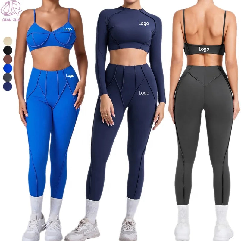Wholesale Custom Logo Women Gym Fitness Yoga Set High Waist Pants Gym Training Yoga Sets