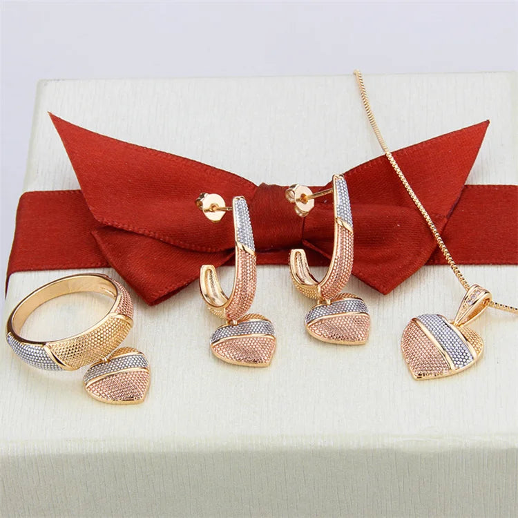 2026 LIVE4U  Bridal Wedding Necklace Designer Style  18K Gold Zircon Heart Shape Earring Necklace Ring Jewelry Set  for Woman