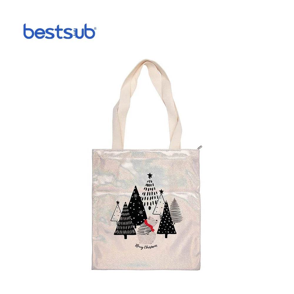34 * 37cm BestSub Wholesale Custom Sublimation Blanks Champagne Glitter Tote Bag