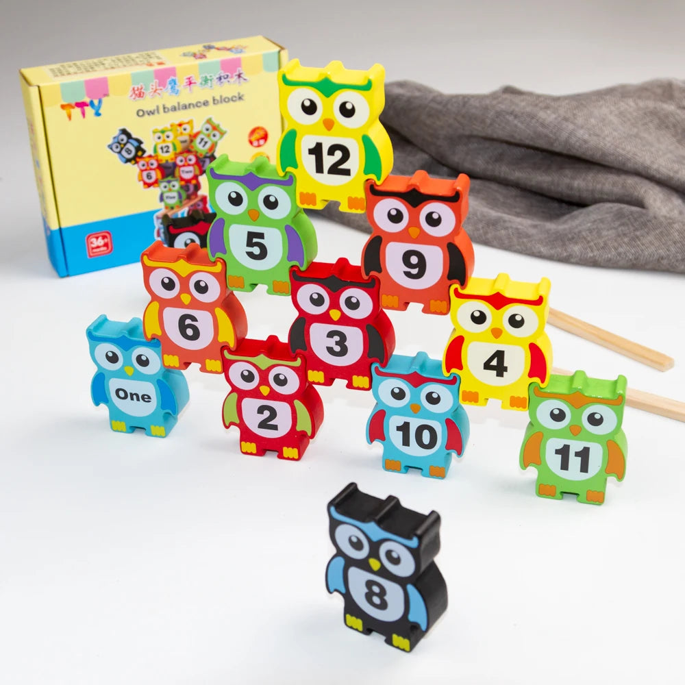 Lovely Wooden Owl Stacking and Counting Toy Educational Building Block for Kids Wood Toys