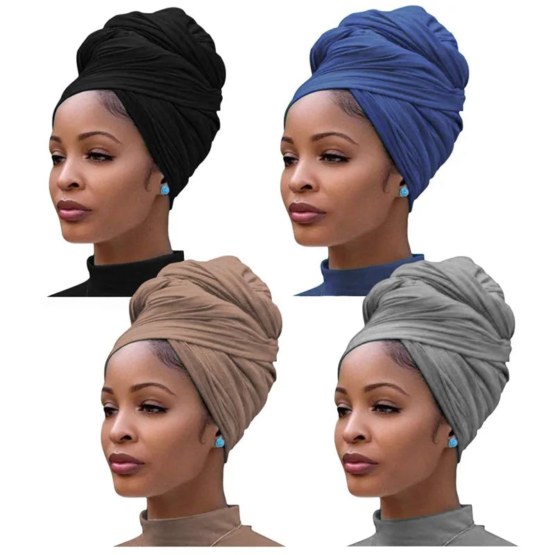 Designer Women's Cotton Turban Head Wrap Solid Color Urban Hair Scarf Long Breathable Head Band Tie
