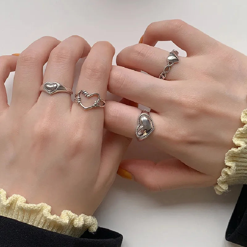 Korean Vintage Heart Open Ring for Women - Ins Fashion Retro Minimalistic Luxury Niche High-End Statement Ring