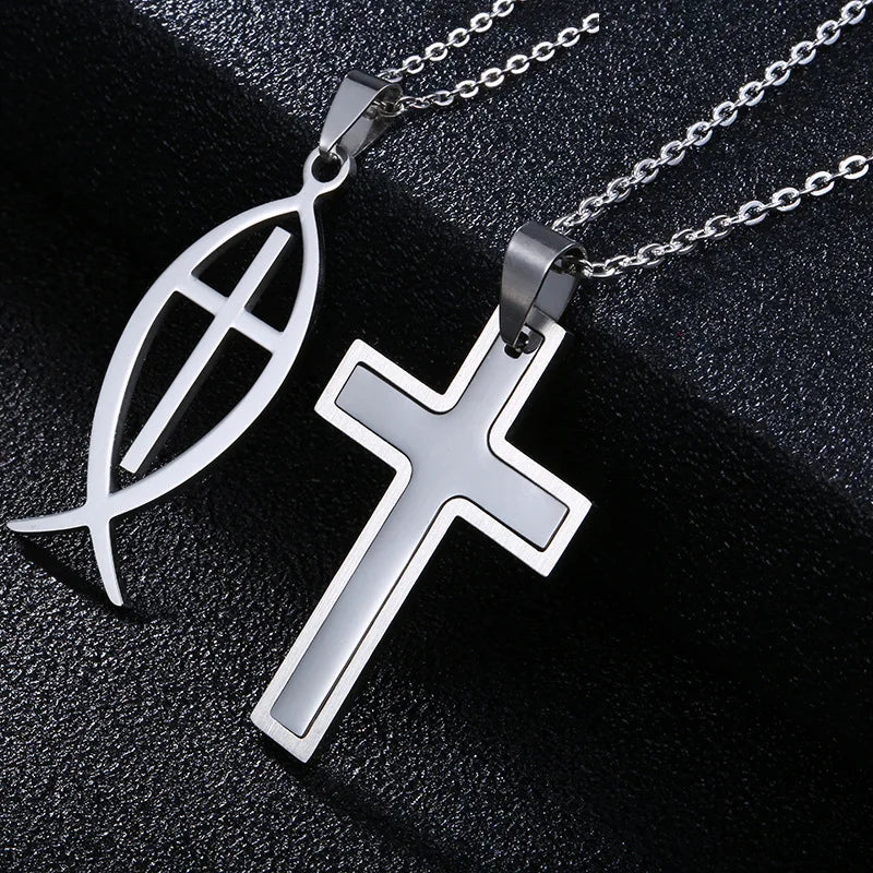 HOVANCI Wholesale Punk Minimalist Stainless Steel Cross Pendant Necklace Gifts for Men and Boys