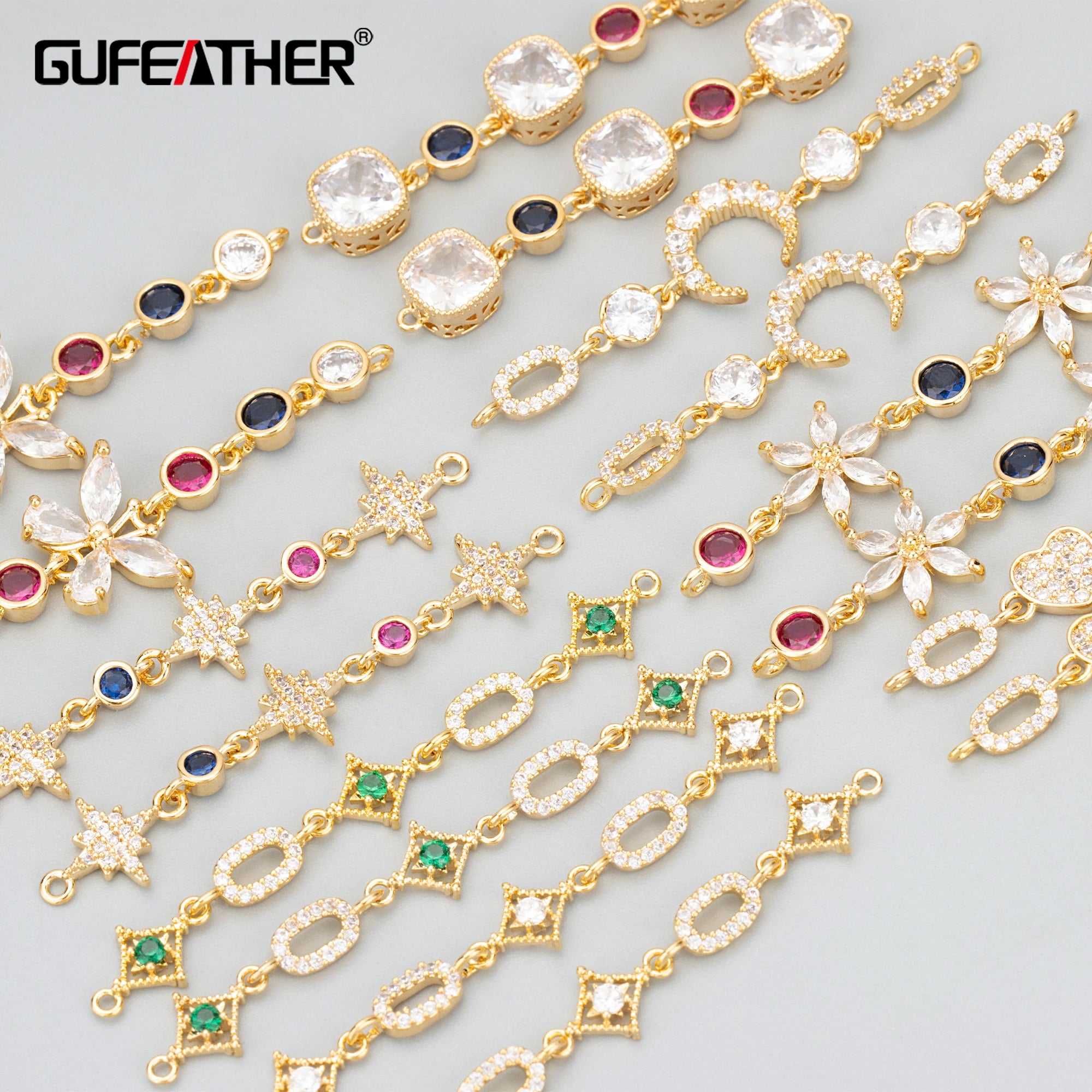 MD72 18K Gold Rhodium Plated Copper Zircon Charms for Jewelry DIY Pendants & Necklace Bracelet Making 4pcs/Lot