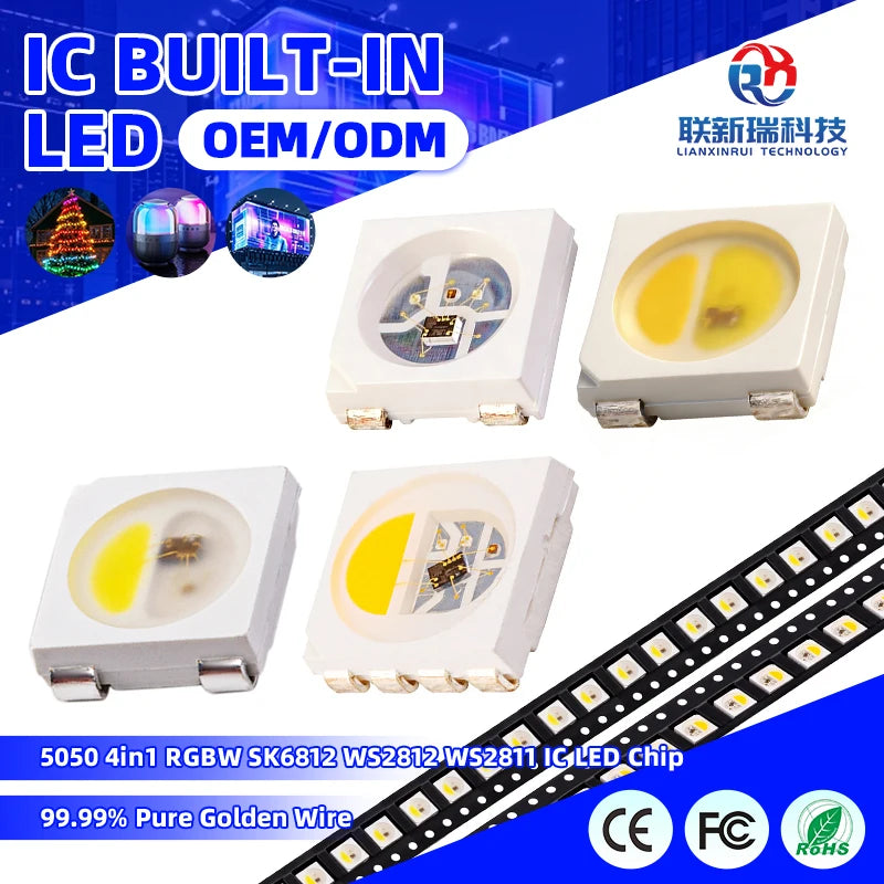 Hot Sell Epistar Sanan Sk6812 Ws2812 Ws2811 Built-in Ic  5050 4 In1 RGBW  Smd LED Chips
