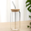 Wholesale 16oz Sublimation Clear Frosted Glass Mug Beer Can Cup With Bamboo Lid and Straw