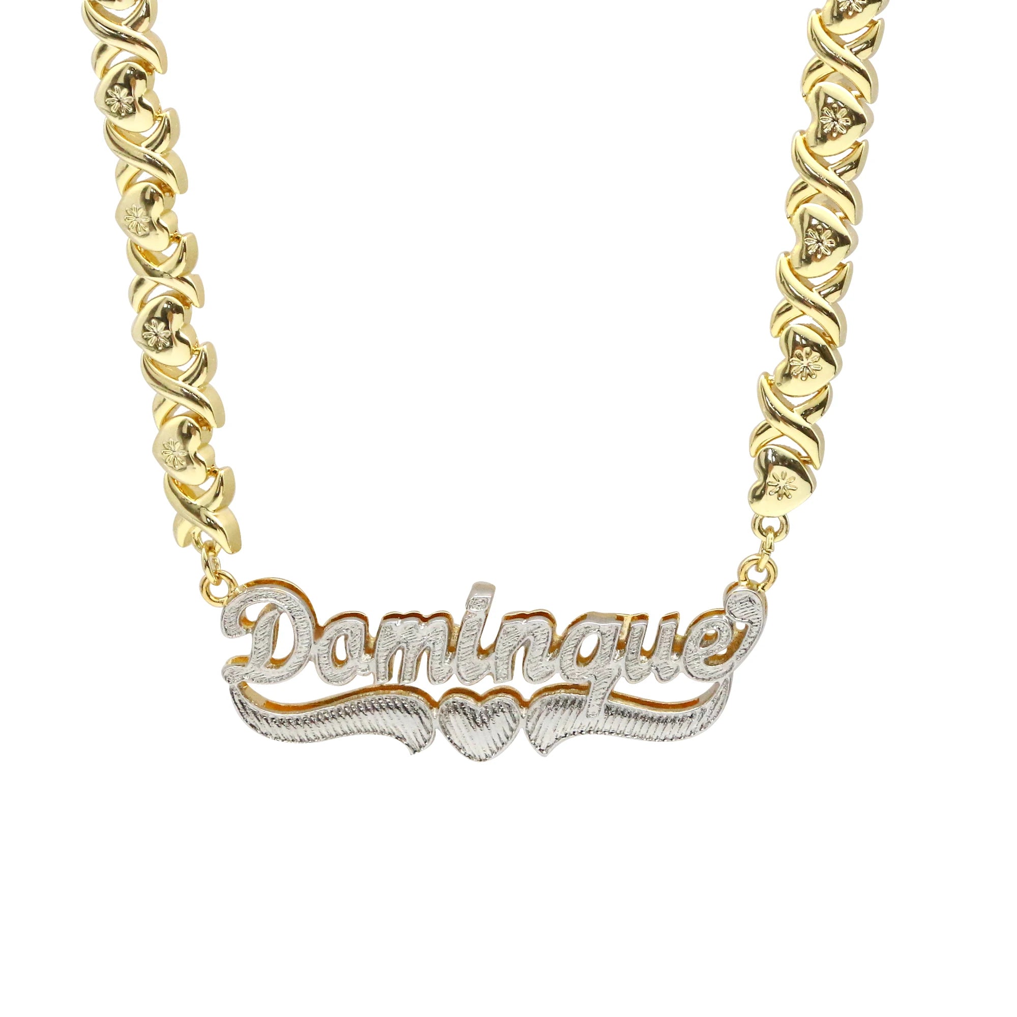 Qiuhan OEM/ODM 2022 XOXO Earrings Necklace Set Jewelry Two Tone Plated Custom Necklace New Punk Brass Necklace IGI Copper Alloy