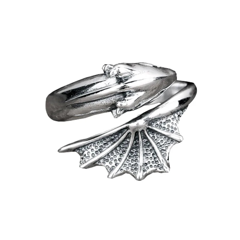 925 Sterling Silver Ring for Men and Women Pterosaur Opening Type Resizable Size 5-9 Dragon Rings Retro Punk Jewelry