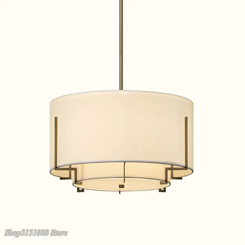 Chinese Cloth Art Pendant Lamp Modern Minimalist Living Room Ceiling Lamp Design Hotel Restaurant Round Square Pendant Lights